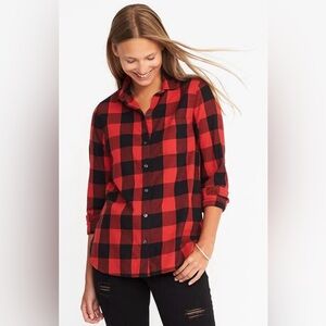 Old Navy Black and Red Buffalo Checkered Button Up